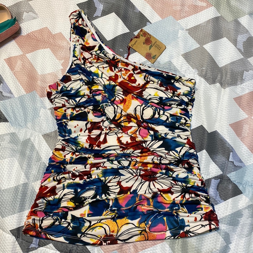 Sugar & Spice, one-shouldered blouse, Large